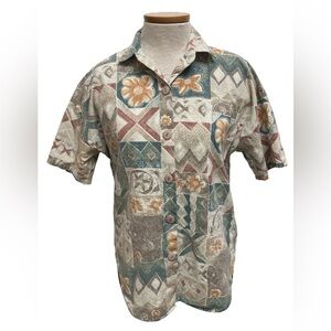 3/$15 Vintage 80’s 90’s Retro Floral Geometric Print Button Up Shirt Women Small